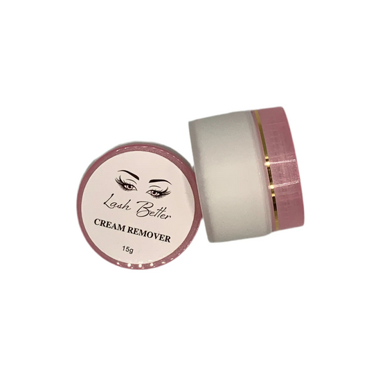 Lash Better brand lash glue remover cream remover jar with pink lid and label on a white background