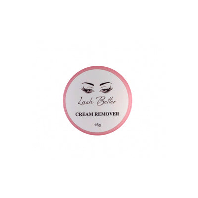 Lash Better Glue Remover Cream in container with 'Lash Better' branding on a white background