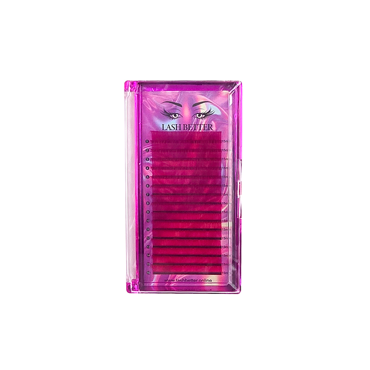 Lash Better branded pink packaging of false eyelashes with a clear window on a white background