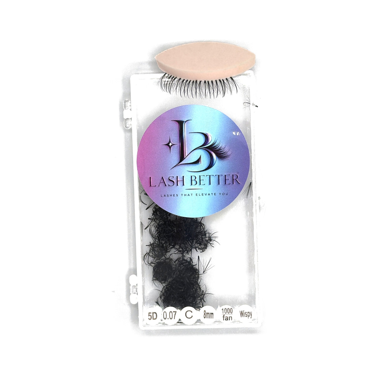 Lash Better 5D .07 C curl 8mm wispy premade lash fans, 1000 ct tray with sample lash set