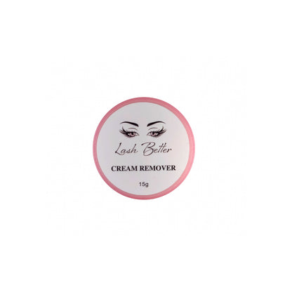 Lash Better Glue Remover Cream in container with 'Lash Better' branding on a white background