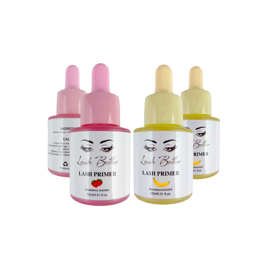 Four bottles of Lash Better lash primer on a white background