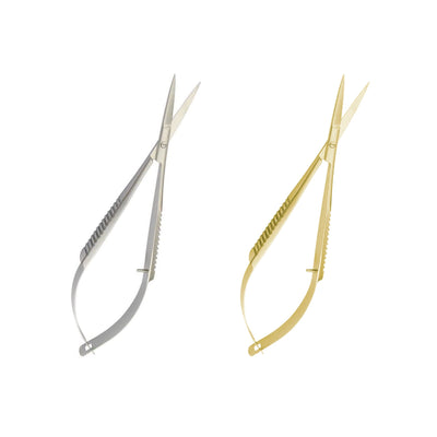 Micro-spring lash scissors for professional eyelash extension application and lash prep