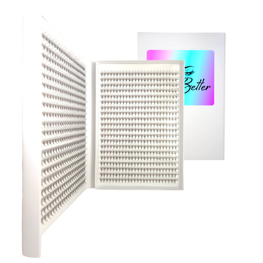 Eyelash extension tray with a box labeled 'Lash Better' on a white background