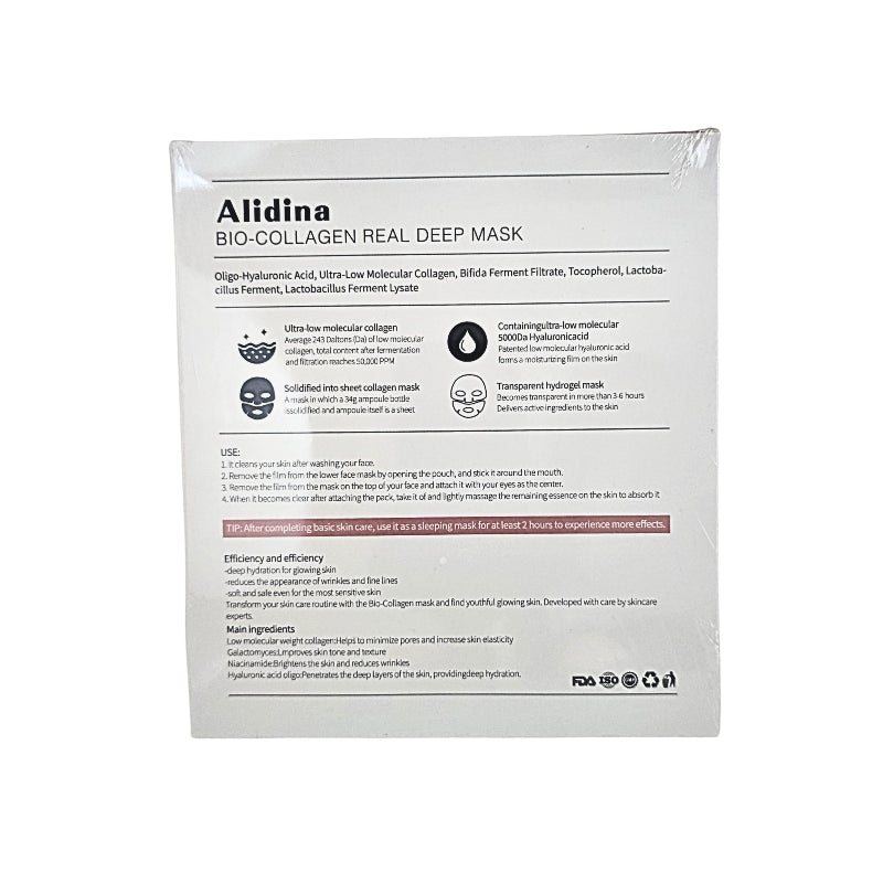 Alidina Bio-Collagen Real Deep Mask packaging, back-side, on a white background