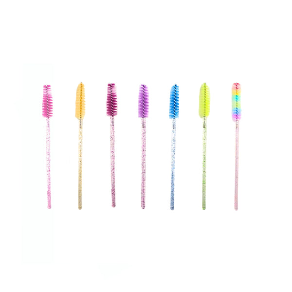 Colored disposable lash wands in pink, blue, yellow, green, purple, and rainbow by Lash Better