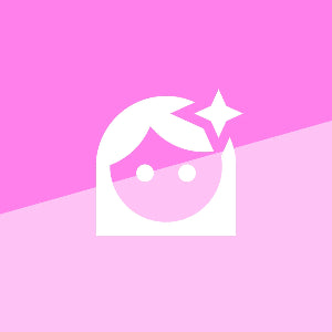 White icon of a person with a star on a pink background