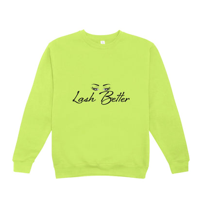 Neon Green Lash Better branded crop-top sweater for lash artists and beauty professionals
