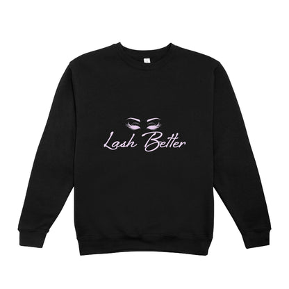 Black Lash Better branded crop-top sweater for lash artists and beauty professionals