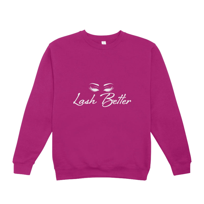 Hot Pink Lash Better branded crop-top sweater for lash artists and beauty professionals