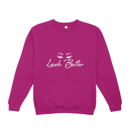 Hot Pink Lash Better branded crop-top sweater for lash artists and beauty professionals