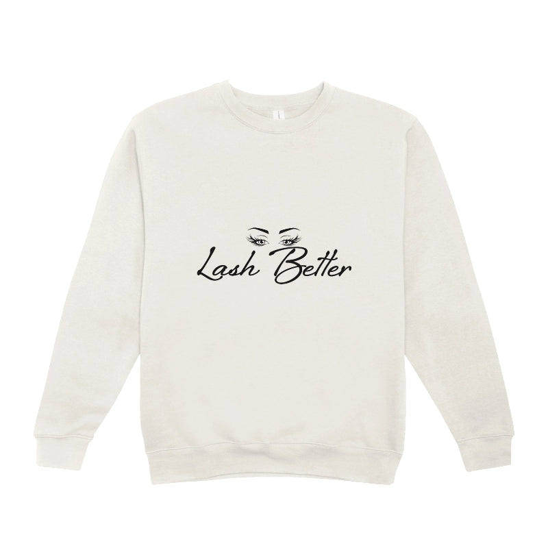White Lash Better branded crop-top sweater for lash artists and beauty professionals