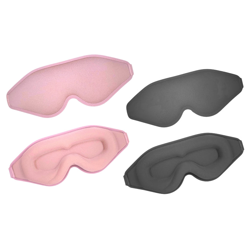 Two pairs of pink and gray eye masks on a white background