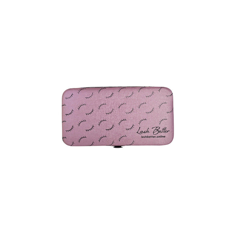Pink colored Lash Better brand magnetic protective tweezer case on a white background