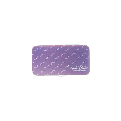 Purple colored Lash Better brand magnetic protective tweezer case on a white background