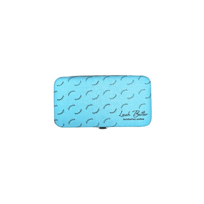 Teal colored Lash Better brand magnetic protective tweezer case on a white background